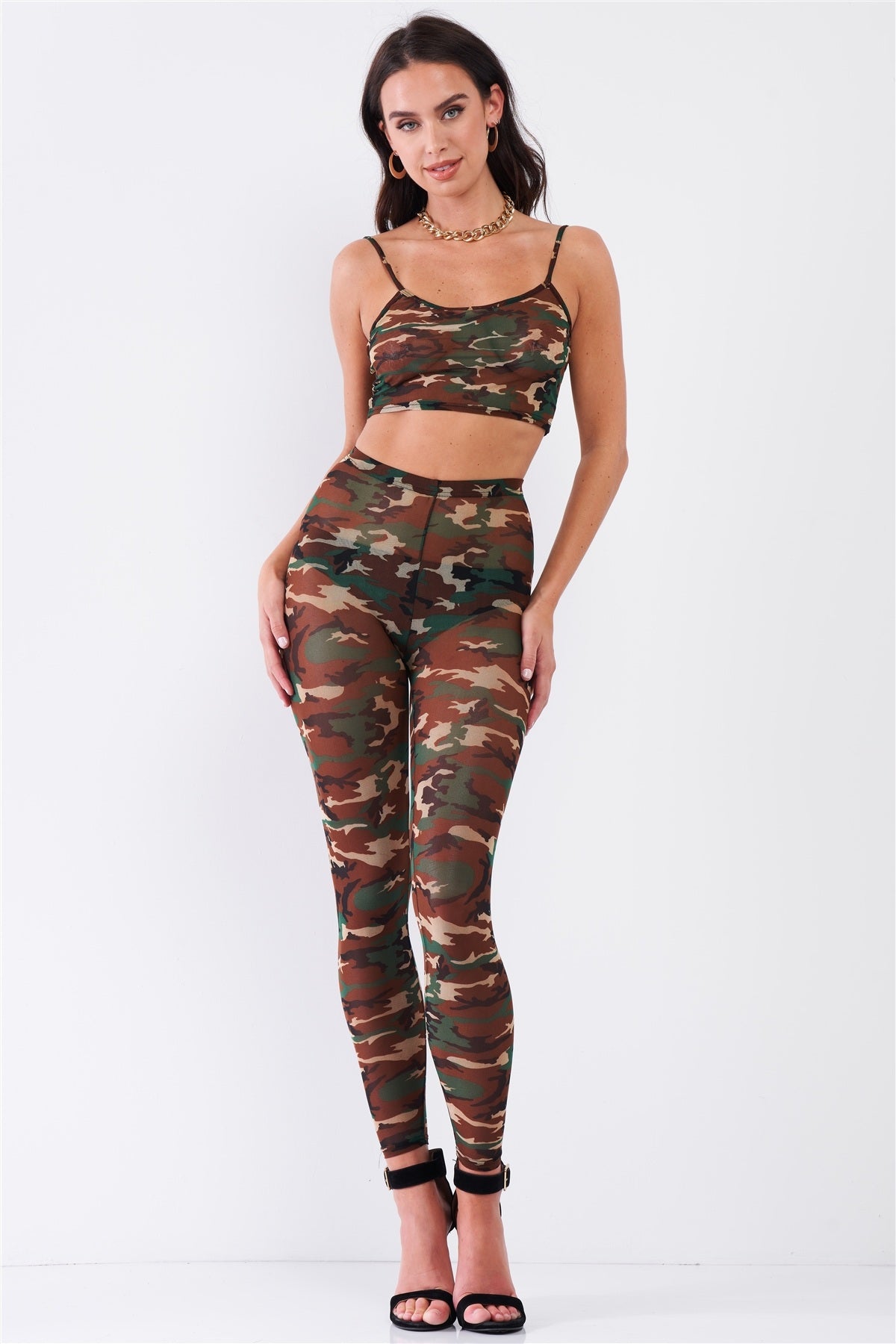 Sheer High Waist Legging Set - Army Fatigue - Taylor Rouge