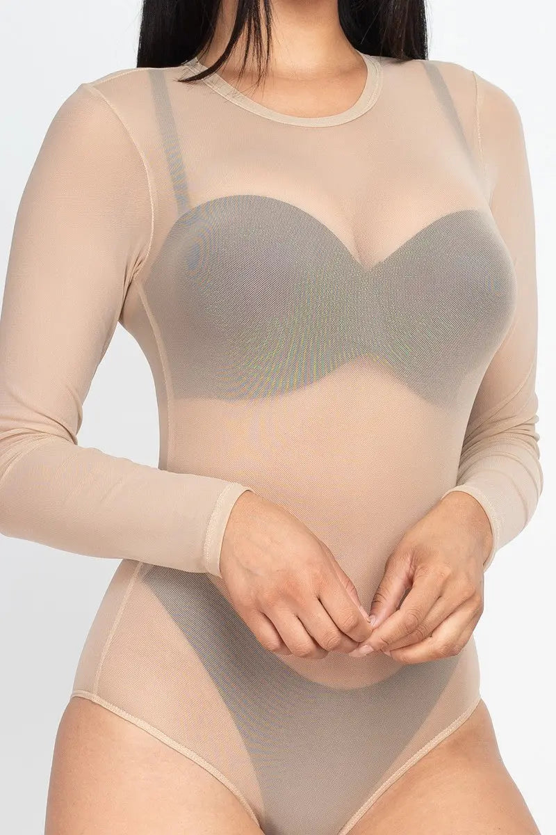 Sexy Sheer Mesh Long Sleeve Bodysuit Taylor Rouge