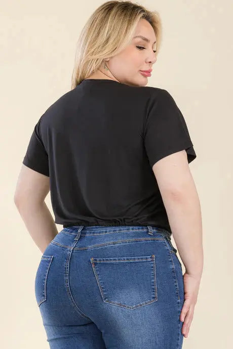 Tie Front Drawstring Short Sleeve Crop Top Taylor Rouge