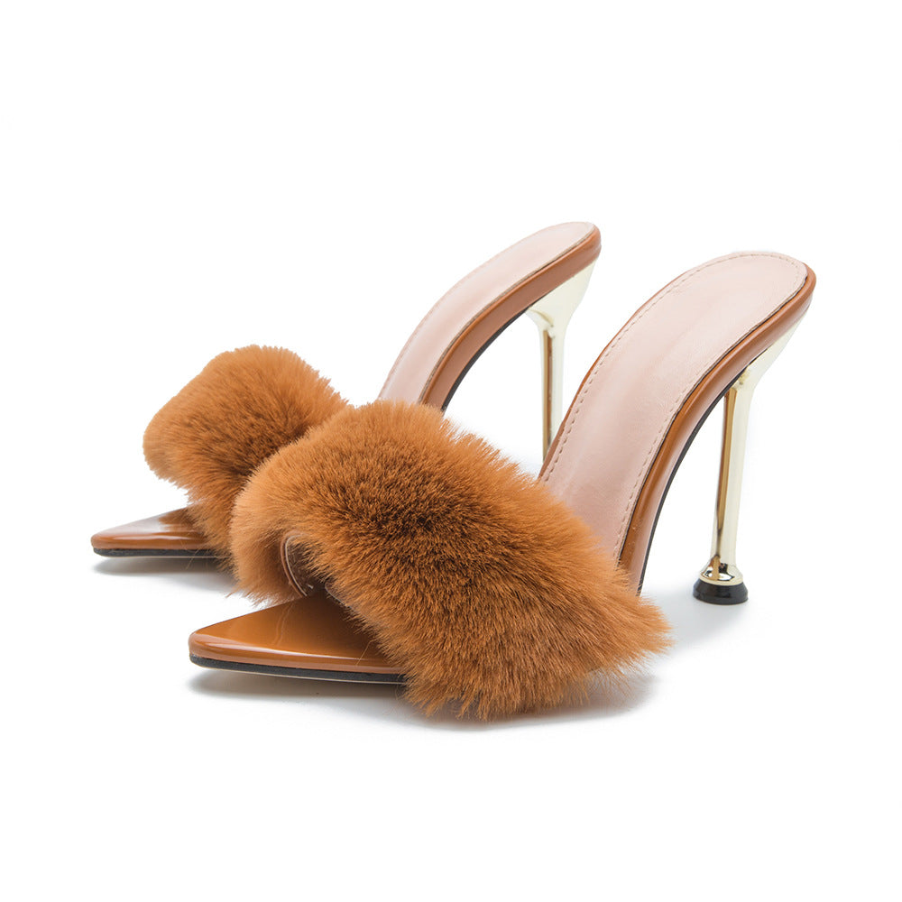 Rabbit Fur Heels - Black - Taylor Rouge