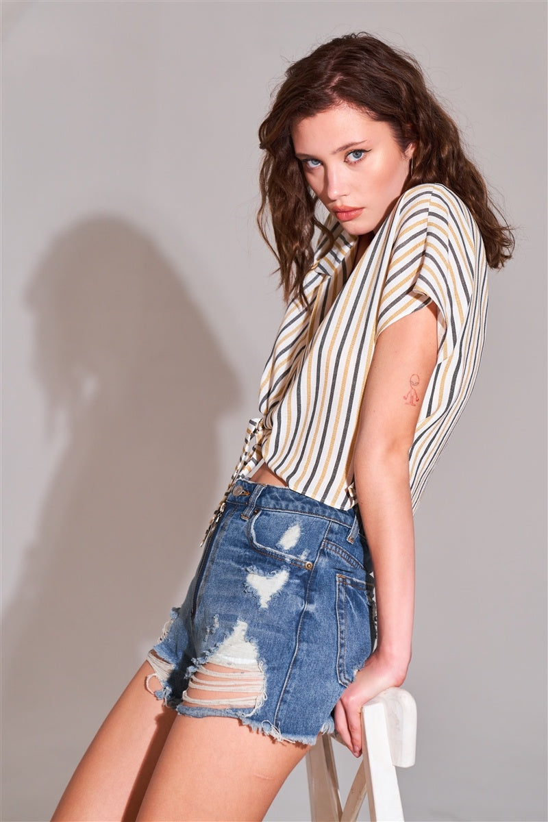 Raw Hem Detail Distressed Mini Shorts - Taylor Rouge