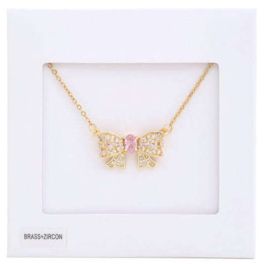 Rhinestone Bow Metal Necklace - Taylor Rouge