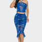 Tropical Waters Print Mesh Ruffle Halter Skirt Set - Taylor Rouge
