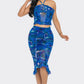 Tropical Waters Print Mesh Ruffle Halter Skirt Set - Taylor Rouge