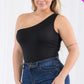 Plus size one shoulder solid casual bodysuit