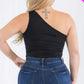 Plus size one shoulder solid casual bodysuit