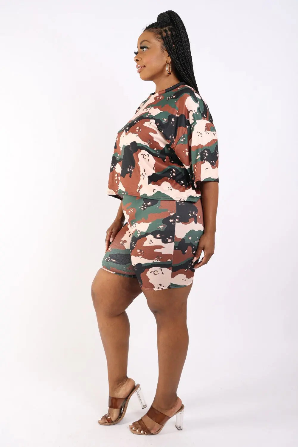 Camo Printed Crop Top And Biker Short Set Taylor Rouge