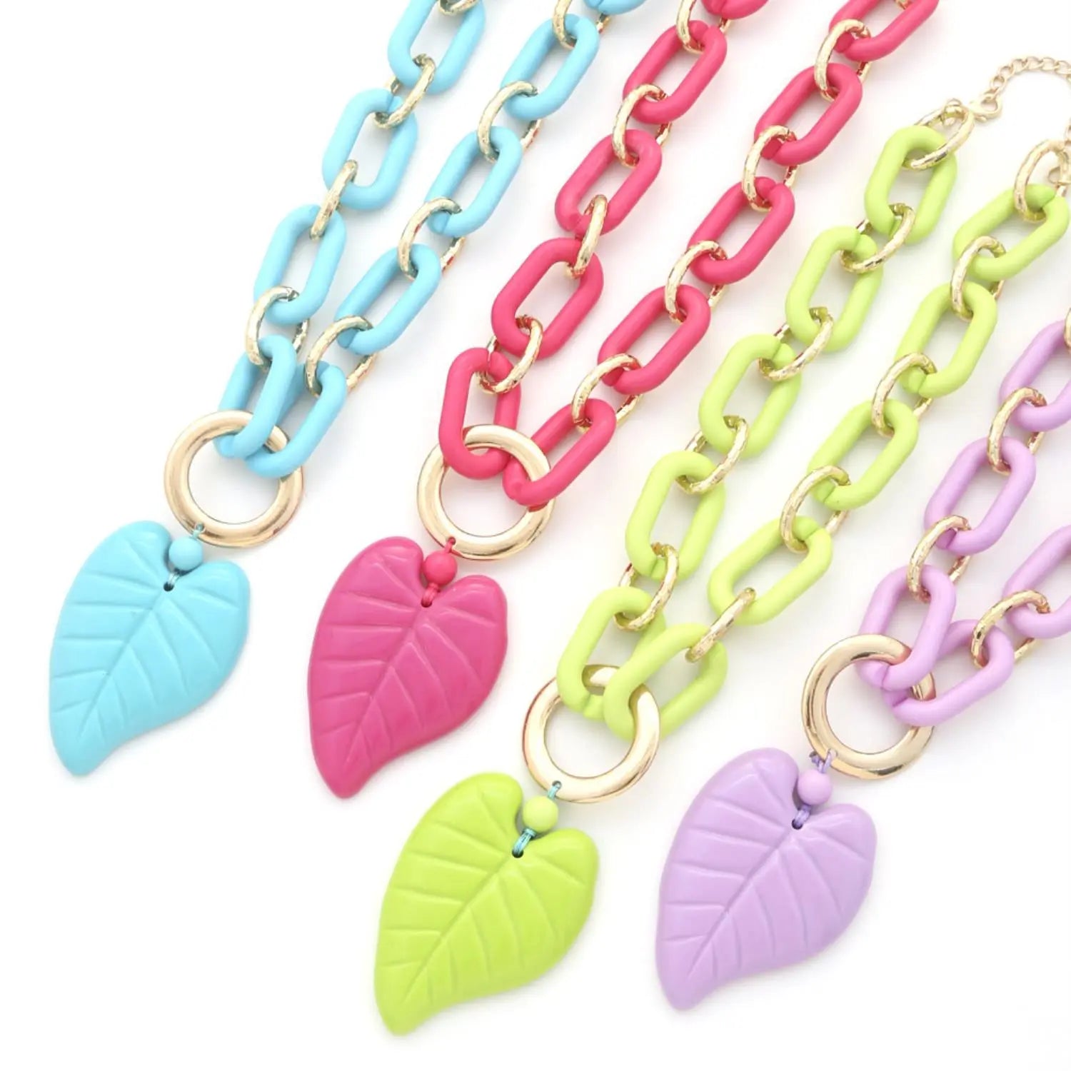 Chunky Color Acrylic Leaf Pendant Necklace Taylor Rouge