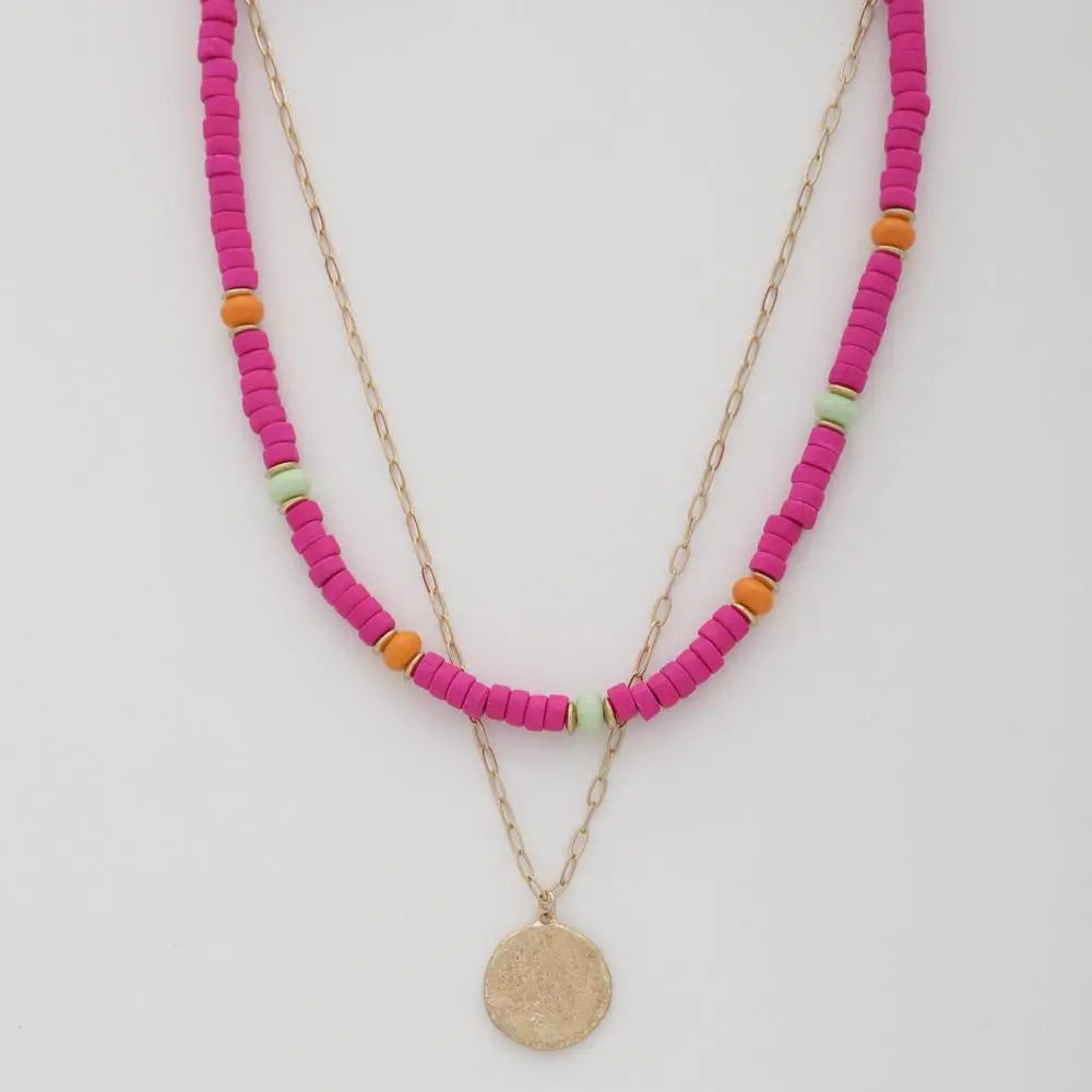 Coin Wood Bead Layered Necklace Taylor Rouge