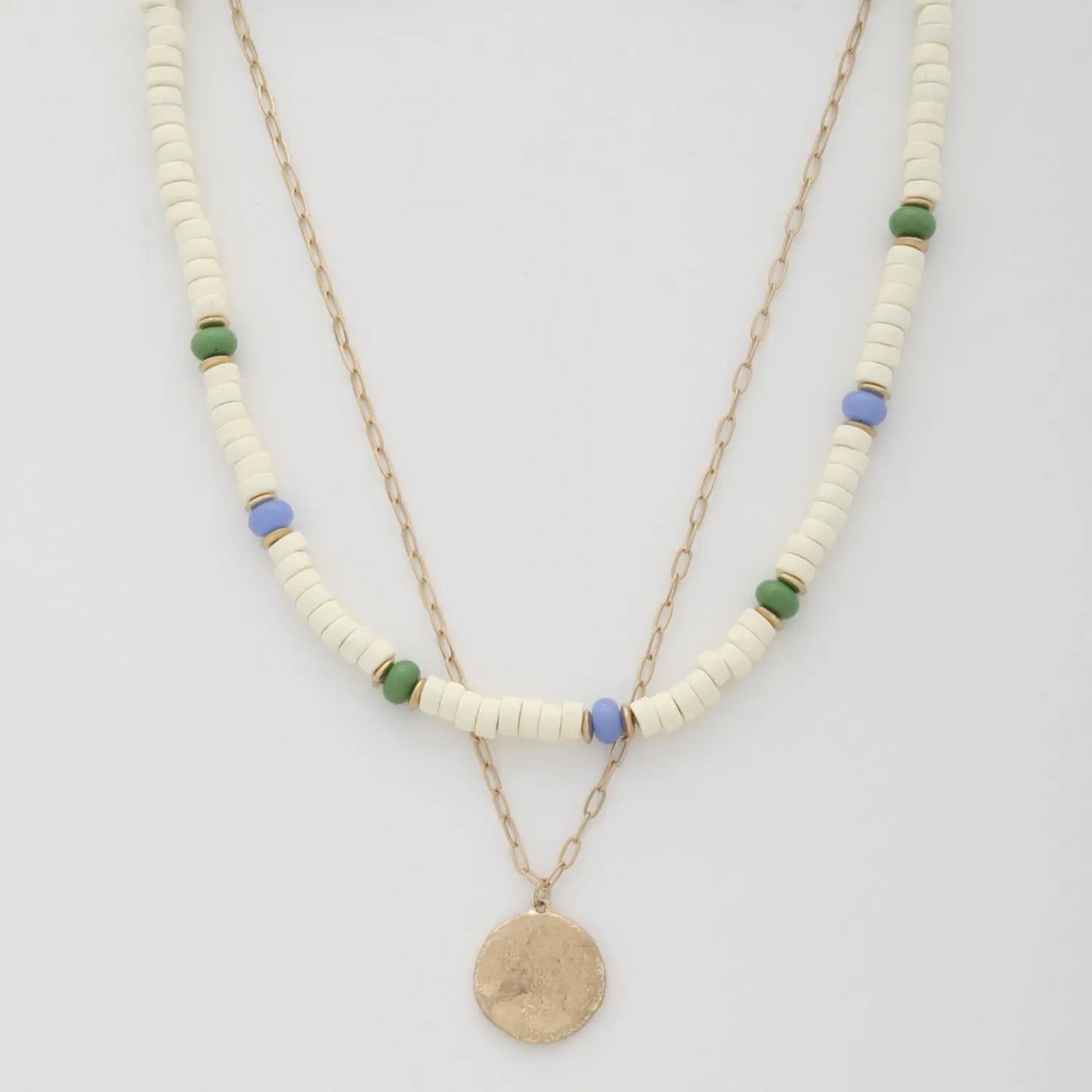 Coin Wood Bead Layered Necklace Taylor Rouge