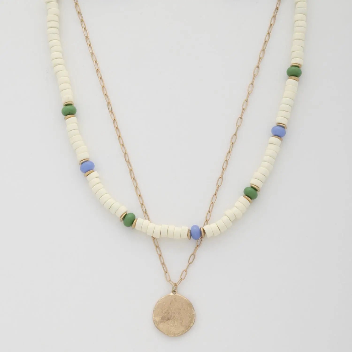 Coin Wood Bead Layered Necklace Taylor Rouge