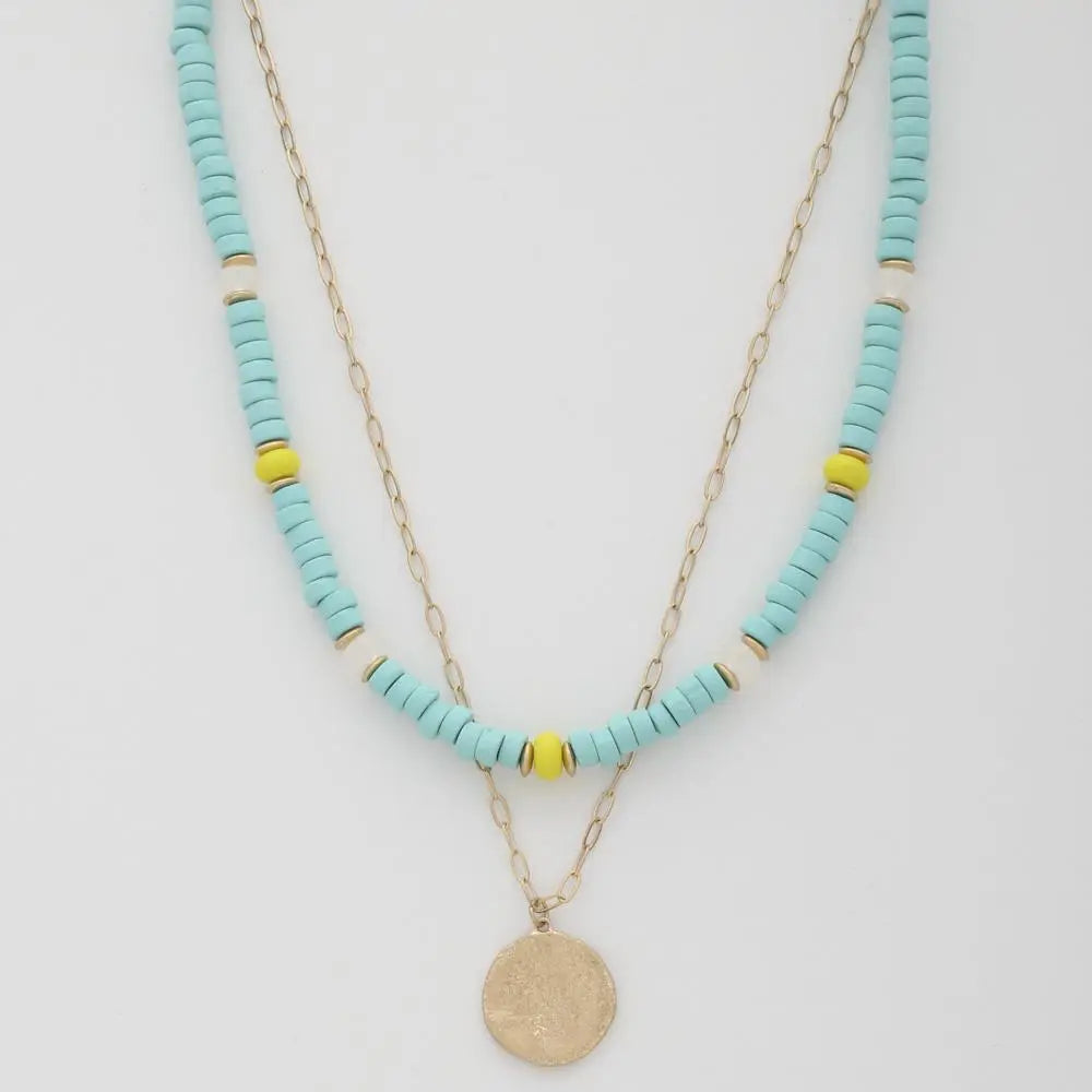 Coin Wood Bead Layered Necklace Taylor Rouge