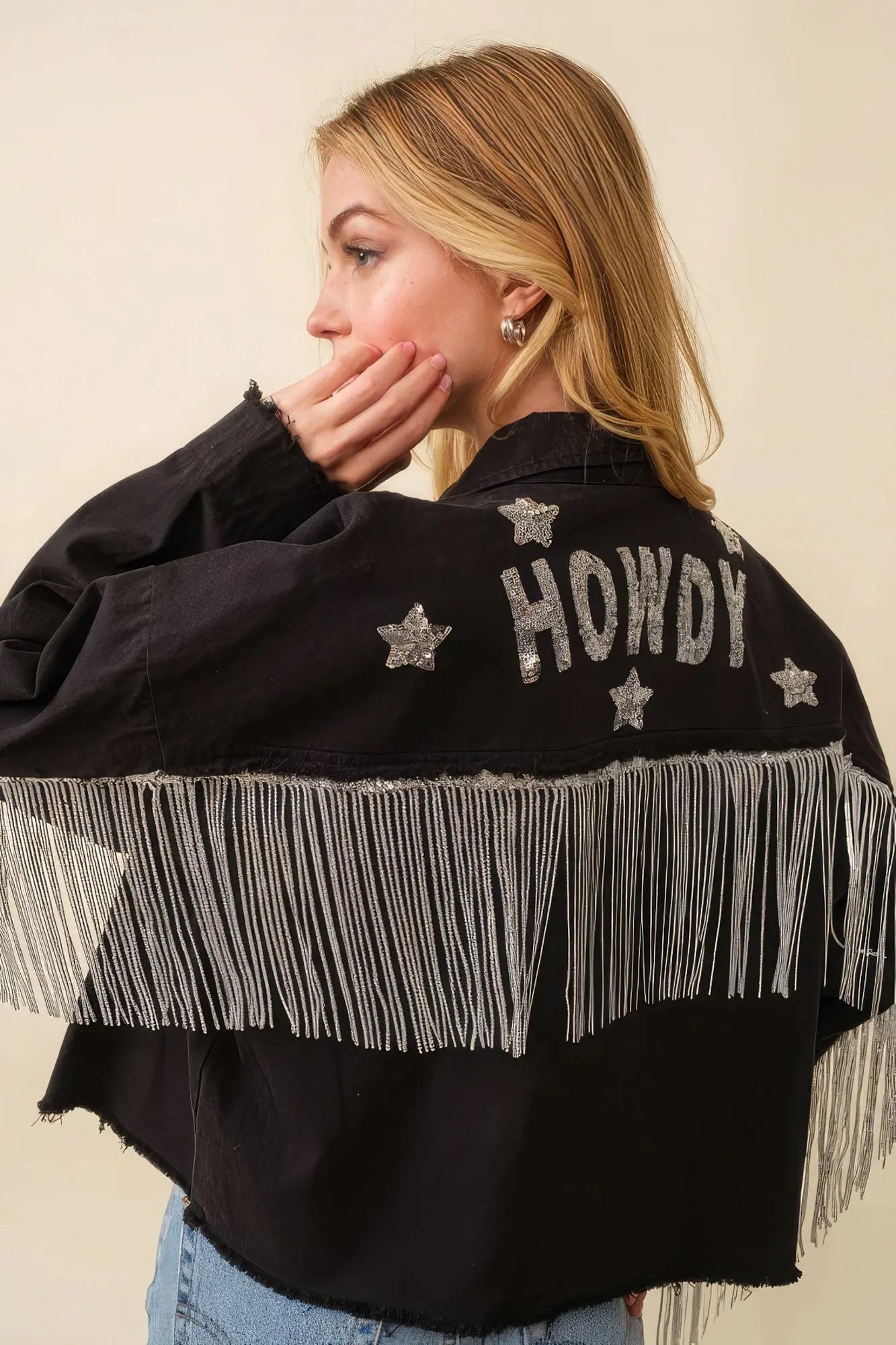 Howdy Sequin Fringe And Star Patches Jacket Taylor Rouge