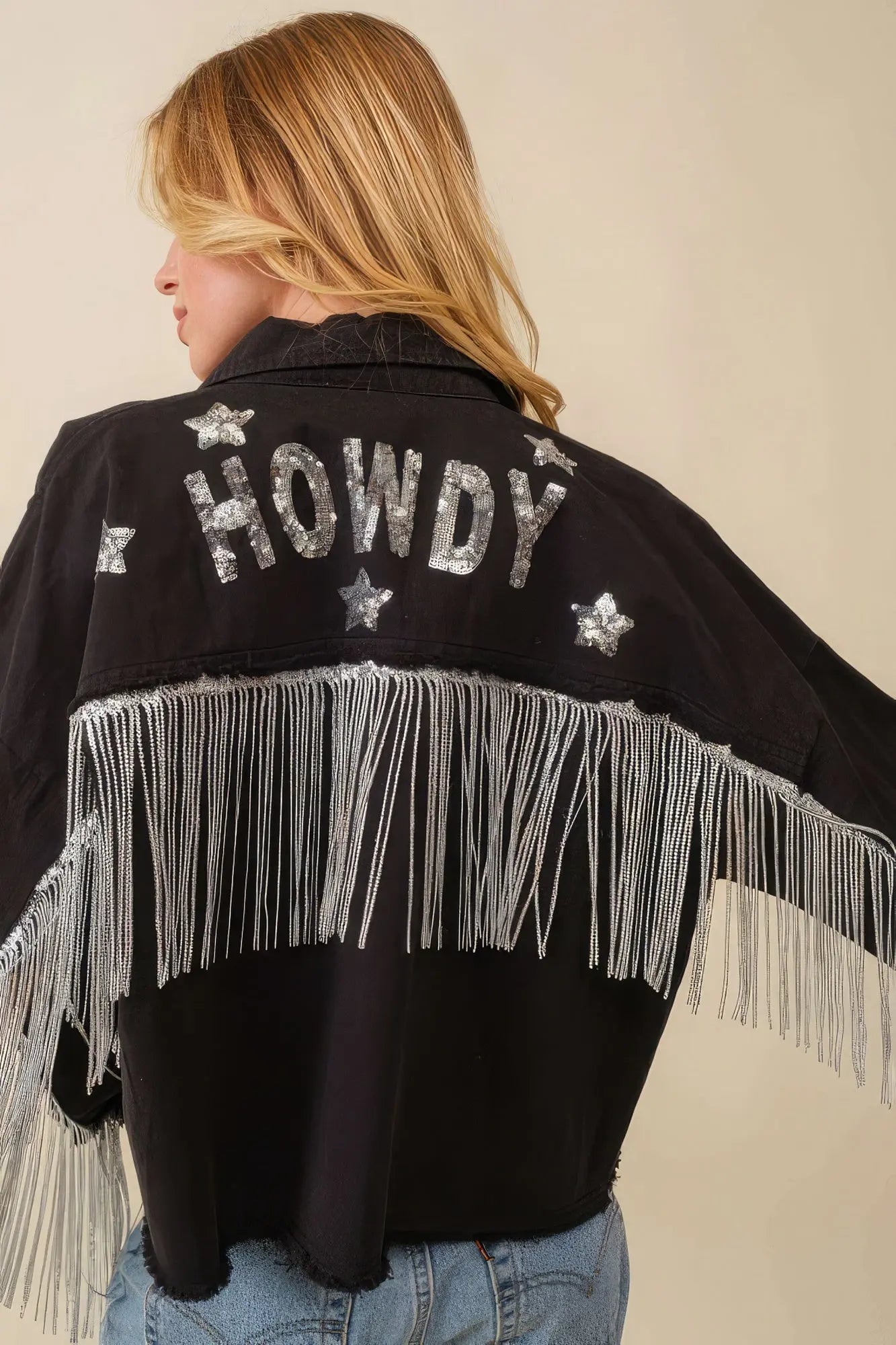 Howdy Sequin Fringe And Star Patches Jacket Taylor Rouge