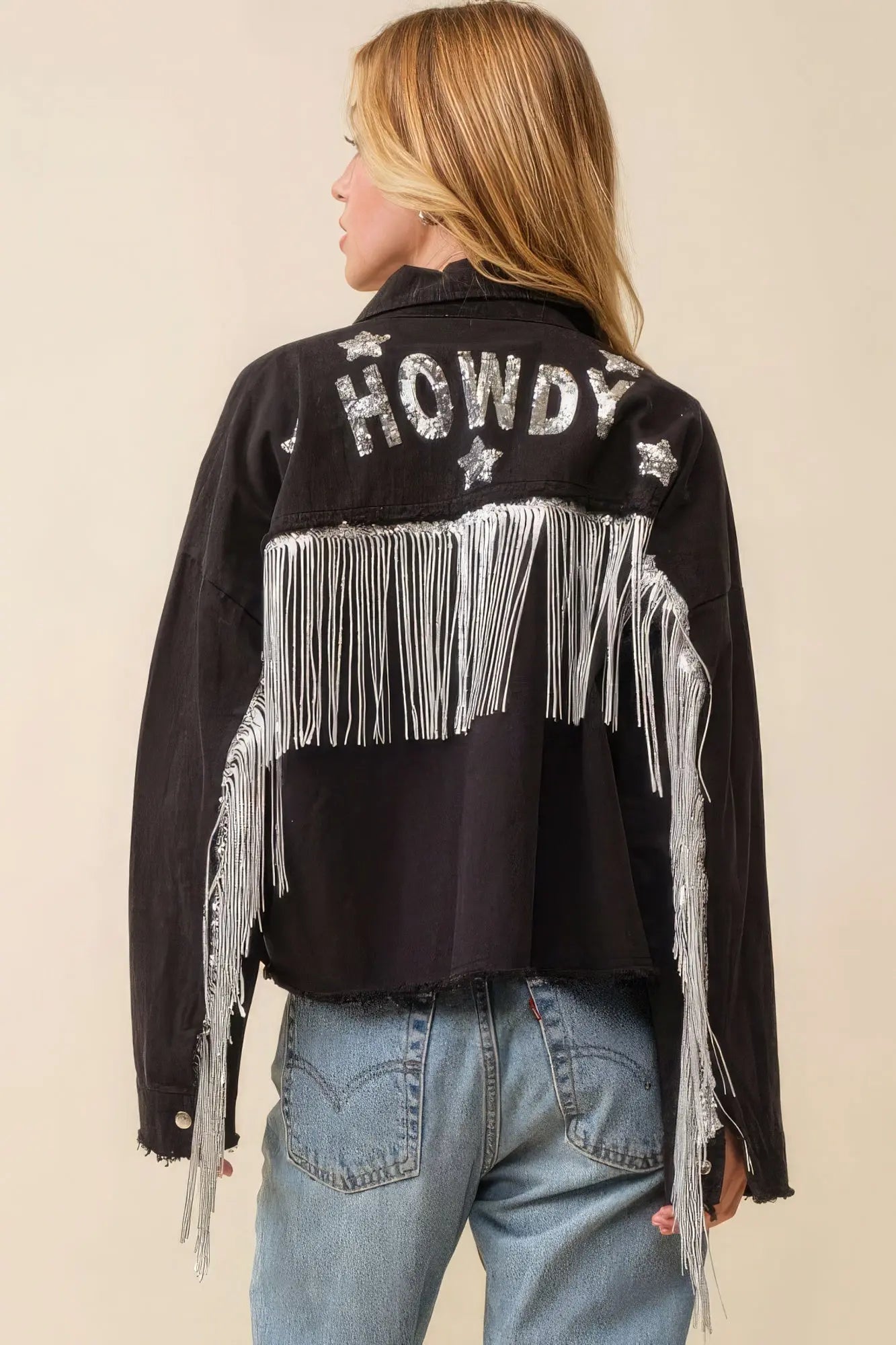 Howdy Sequin Fringe And Star Patches Jacket Taylor Rouge