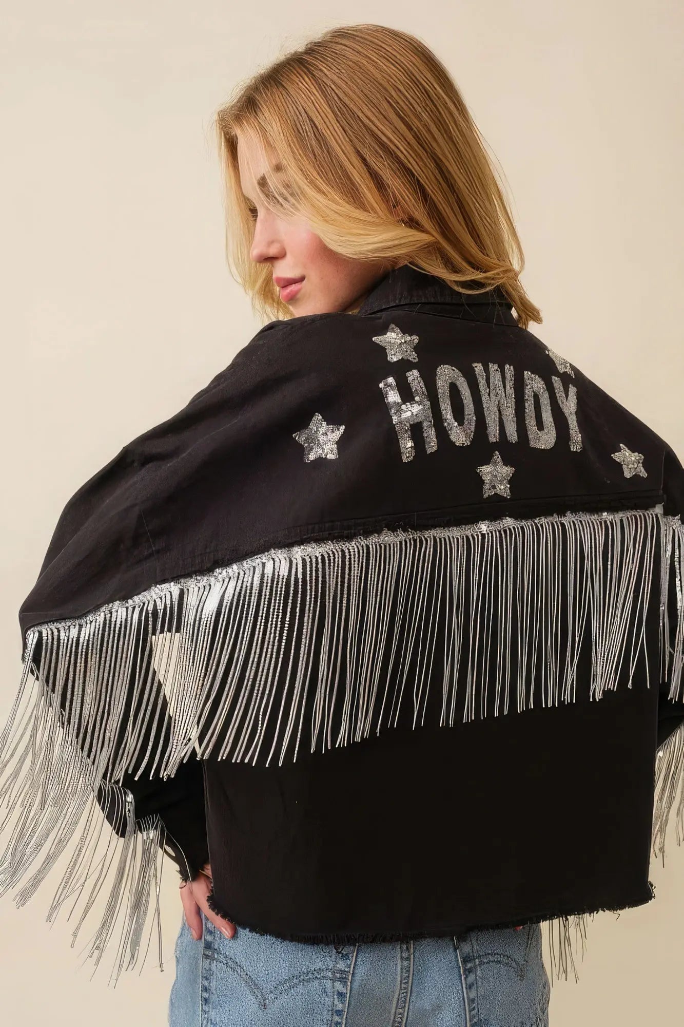 Howdy Sequin Fringe And Star Patches Jacket Taylor Rouge