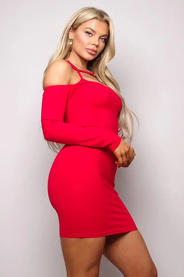 Long Sleeve Cuff Front Strap Mini Dress Taylor Rouge