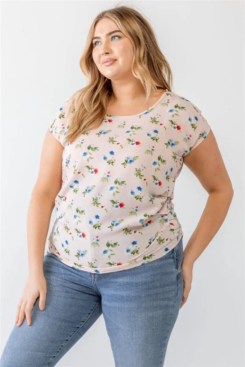 Plus Flower Print Ruched Top Taylor Rouge