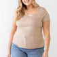 Plus Taupe Waffle Knit Angled Neck Short Sleeve Top Taylor Rouge