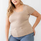 Plus Taupe Waffle Knit Angled Neck Short Sleeve Top Taylor Rouge