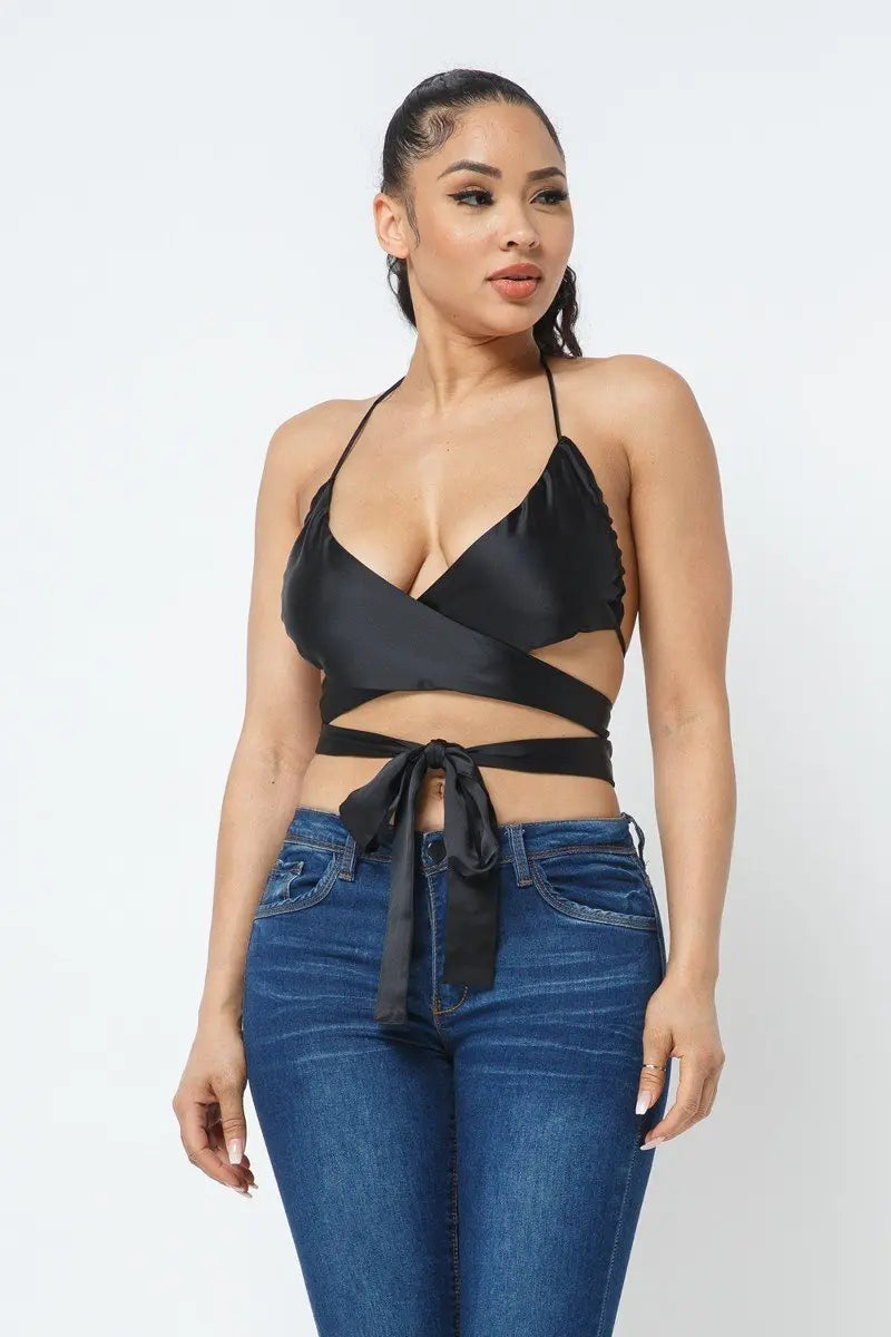 Satin Wrap Around Top Taylor Rouge