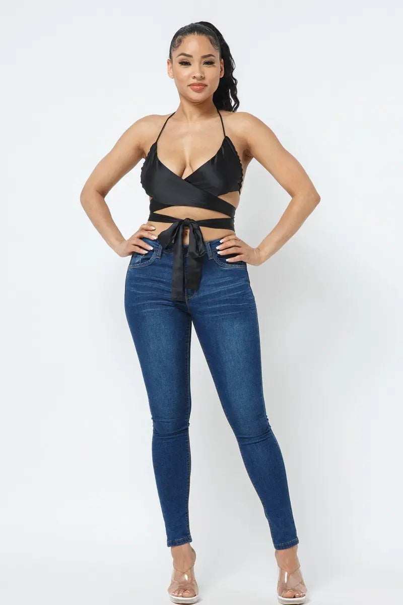 Satin Wrap Around Top Taylor Rouge