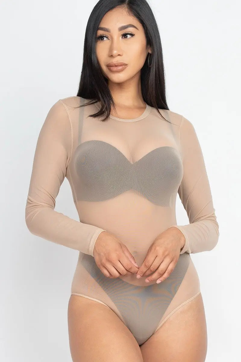 Sexy Sheer Mesh Long Sleeve Bodysuit Taylor Rouge