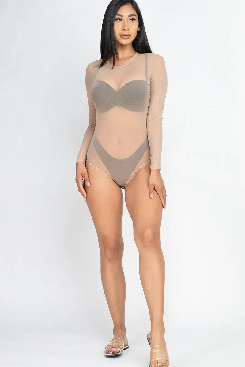 Sexy Sheer Mesh Long Sleeve Bodysuit Taylor Rouge