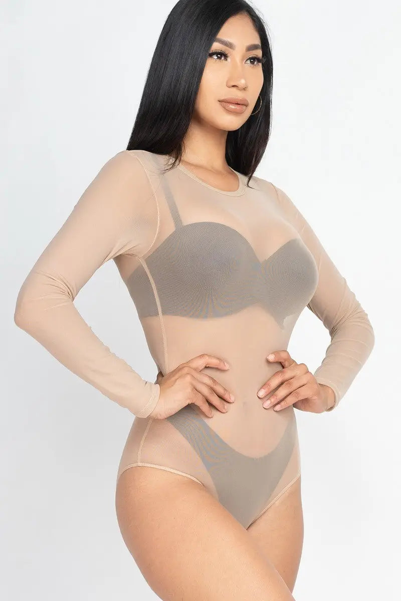 Sexy Sheer Mesh Long Sleeve Bodysuit Taylor Rouge