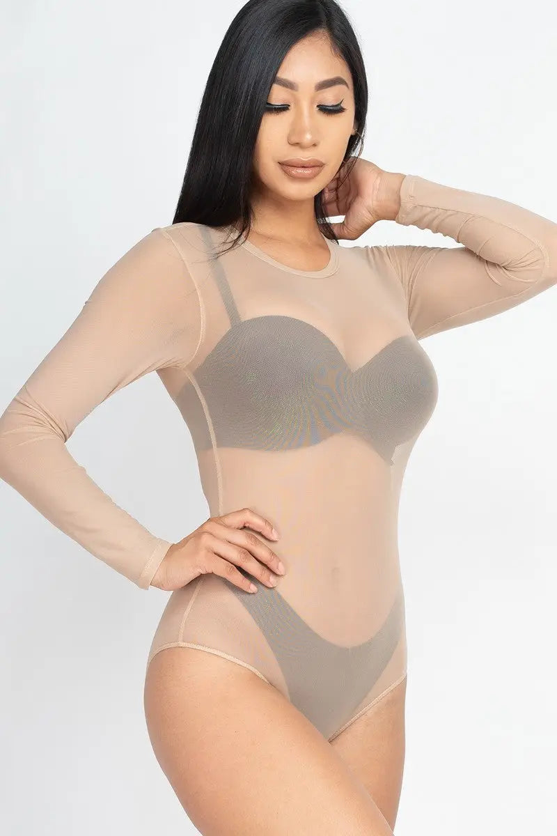 Sexy Sheer Mesh Long Sleeve Bodysuit Taylor Rouge