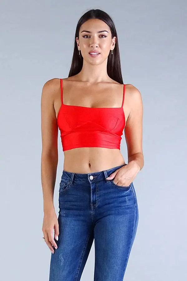 Sexy Spaghetti Strap Darted Under Bust Crop Top Taylor Rouge