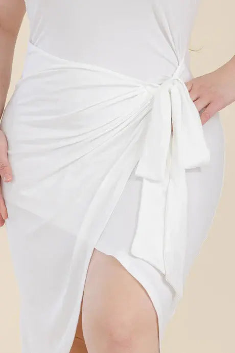 Solid Wrap Front Tie Side Midi Dress Taylor Rouge