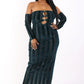 Striped Velvet Off Shoulder Dress Taylor Rouge