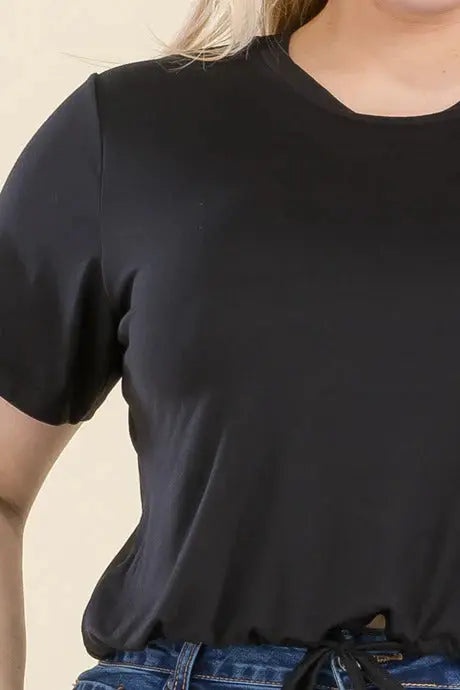 Tie Front Drawstring Short Sleeve Crop Top Taylor Rouge