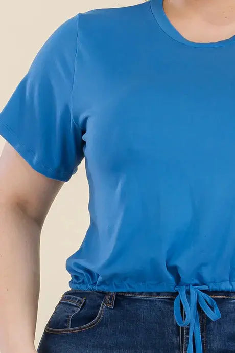 Tie Front Drawstring Short Sleeve Crop Top Taylor Rouge