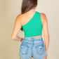 Ribbed Knit Cut Out One Shoulder Crop Top