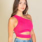 Ribbed Knit Cut Out One Shoulder Crop Top