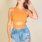 Ribbed Knit Cut Out One Shoulder Crop Top
