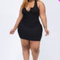 Plus Size Ribbed Split Neck Tank Mini Dress