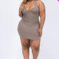Plus Size Ribbed Split Neck Tank Mini Dress