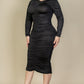 Plus Size Ruched Long Sleeve Midi Dress