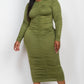 Plus Size Ruched Long Sleeve Midi Dress