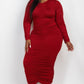 Plus Size Ruched Long Sleeve Midi Dress