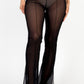 Poly Mesh Front Slit High Waist Flared Pants