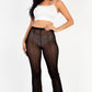 Poly Mesh Front Slit High Waist Flared Pants