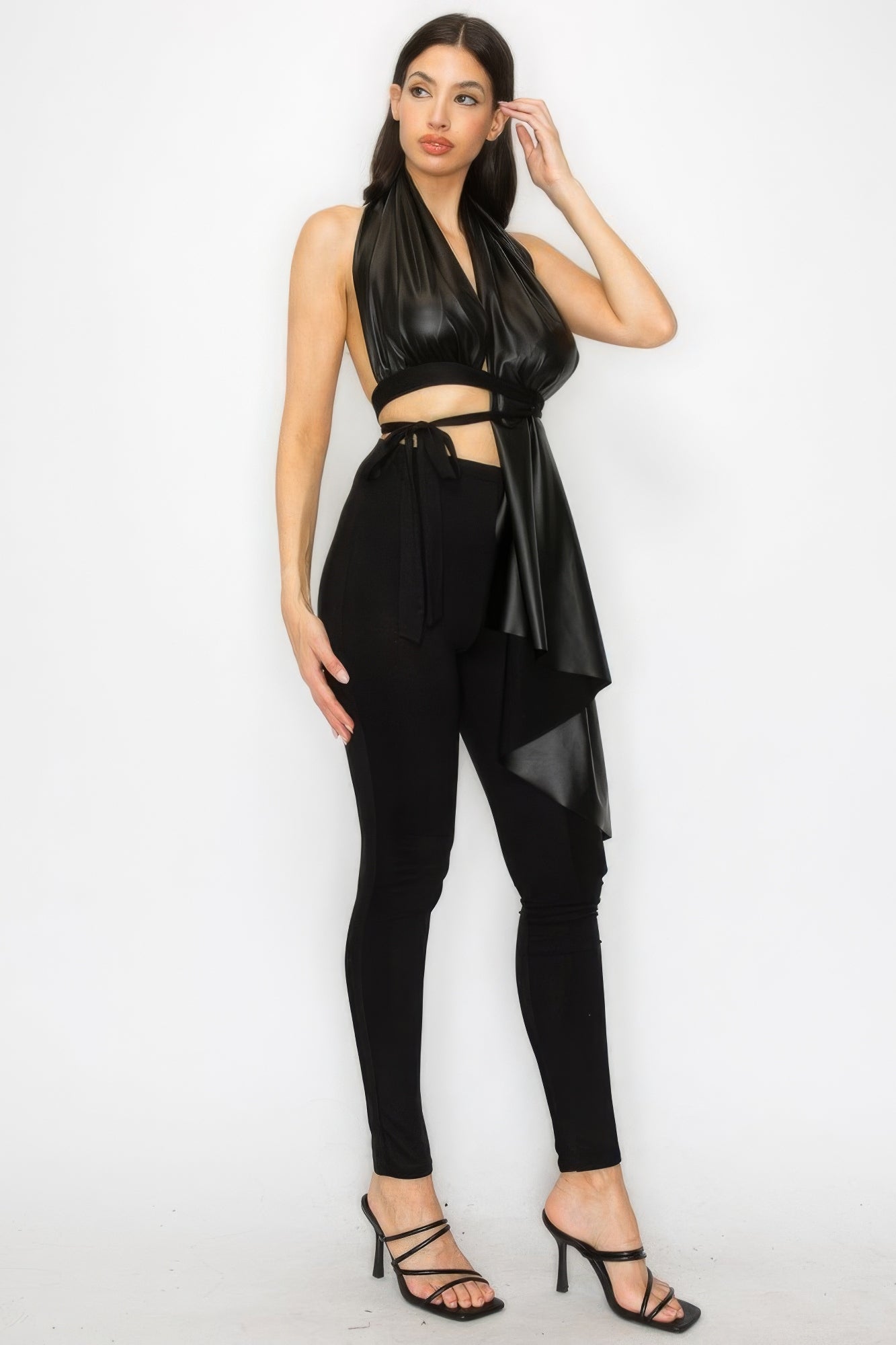 Faux Leather Top Pants Set - Taylor Rouge